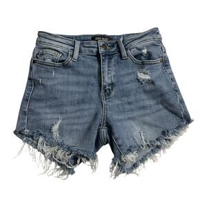 Judy Blue Womens Jean Shorts Size 3/26 Mid Rise Zip Fly Cut Off Distressed Denim